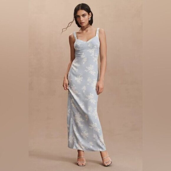 NEW Reformation Reverie Long Dress Bijou Light Blue Floral | US 4 UK 8 - Picture 2 of 16